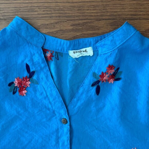 KINDRED Anthropologie Blouse Plus Size 3X Embroidered Floral Button Up XXXL Boho - Picture 12 of 14